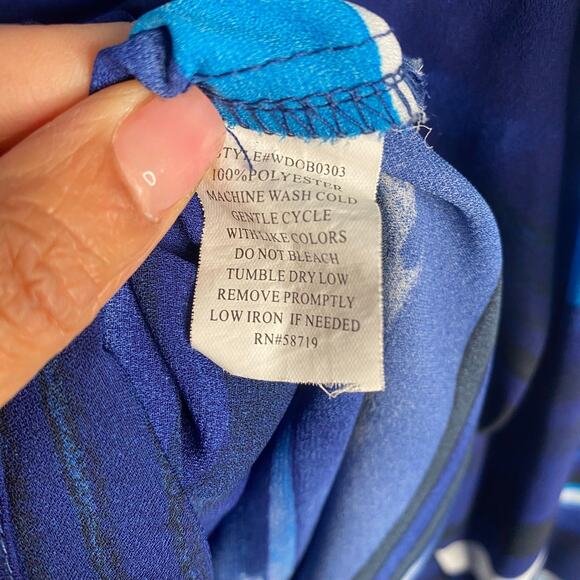 Notations Top 3X Button Down 3/4 Sleeve Blue Striped Abstract Career Casual - Picture 8 of 14